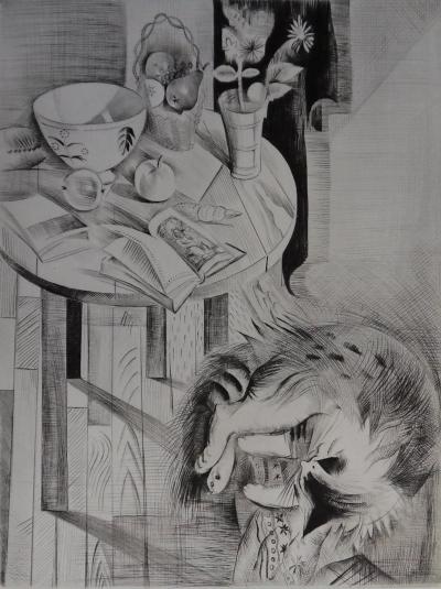 Mily POSSOZ : Le repos du chat - Gravure originale signée 2