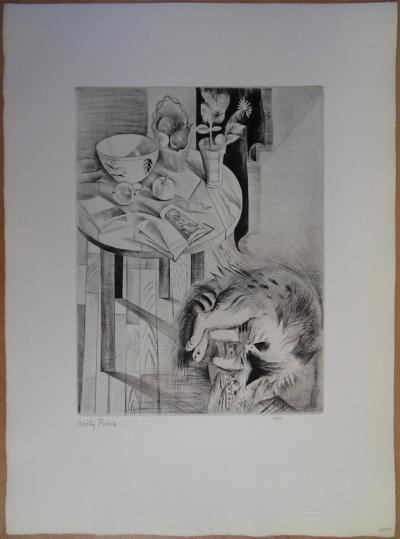 Mily POSSOZ : Le repos du chat - Gravure originale signée 2