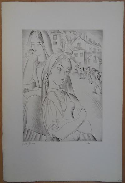 Mily POSSOZ: The young girls of the village - Original signed engraving 2