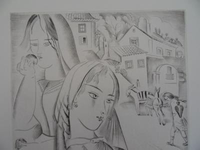 Mily POSSOZ: The young girls of the village - Original signed engraving 2