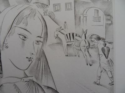 Mily POSSOZ: The young girls of the village - Original signed engraving 2