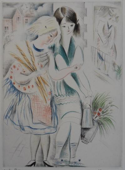 Mily POSSOZ : Les jeunes filles en promenade - Eau-forte originale signée 2