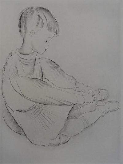 Mily POSSOZ: The little boy is getting dressed - Original signed engraving 2