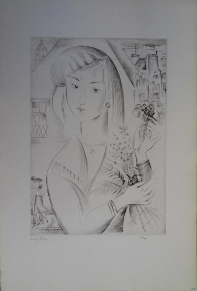 Mily POSSOZ: The Girl with the Bouquet - Original signed engraving 2