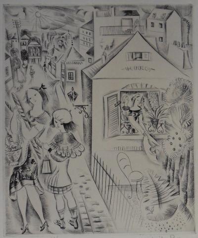 Mily POSSOZ : Les jeunes filles en promenade - Gravure originale signée 2