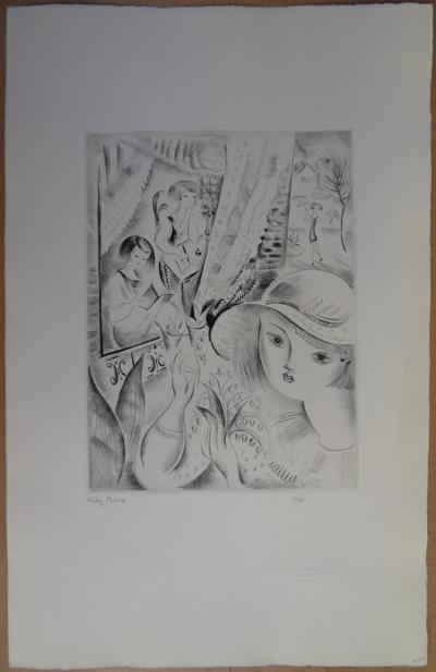Mily POSSOZ: Young Girls in the Garden - Original signed engraving 2