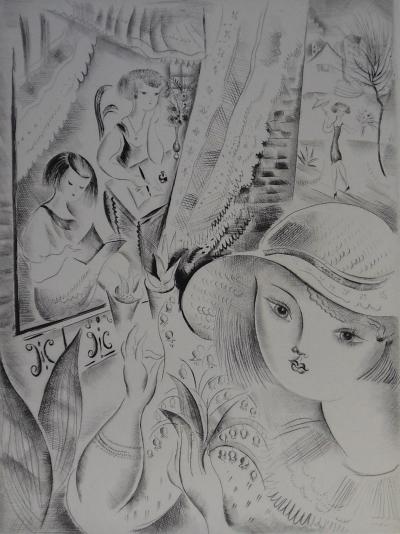 Mily POSSOZ: Young Girls in the Garden - Original signed engraving 2