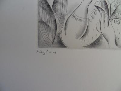 Mily POSSOZ: Young Girls in the Garden - Original signed engraving 2