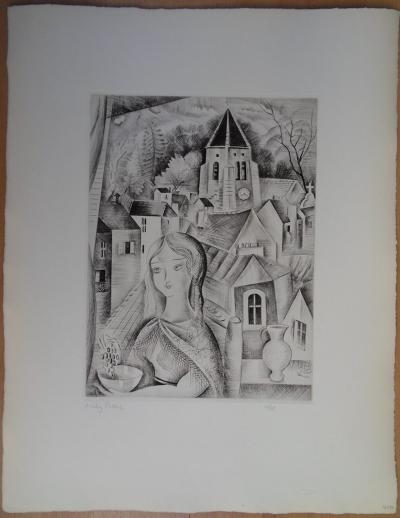 Mily POSSOZ: The Church of Fontenay - Original signed engraving 2
