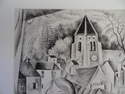 Mily POSSOZ: The Church of Fontenay - Original signed engraving 2