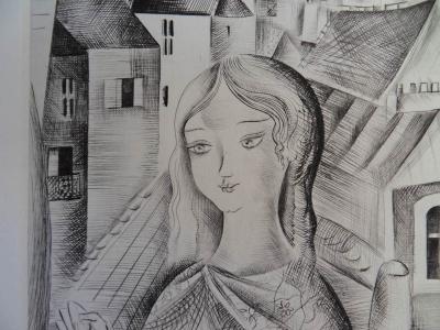 Mily POSSOZ: The Church of Fontenay - Original signed engraving 2