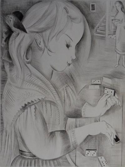 Mily POSSOZ: The Domino Player - Original signed engraving 2