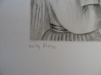 Mily POSSOZ: The Domino Player - Original signed engraving 2