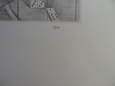 Mily POSSOZ: The Domino Player - Original signed engraving 2