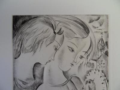 Mily POSSOZ: The Children and the Parrot - Original signed engraving 2