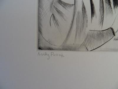 Mily POSSOZ: The Children and the Parrot - Original signed engraving 2