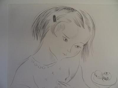 Mily POSSOZ: The young girl sewing - Original signed engraving 2