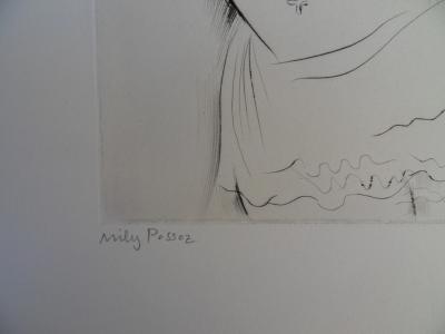 Mily POSSOZ: The young girl sewing - Original signed engraving 2