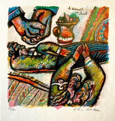 Theo TOBIASSE - Le sommeil de Jacob , lithographie signée sur papier Japon 2