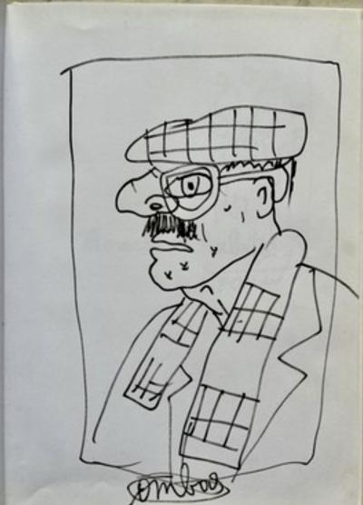 Robert Combas - Profil - dessin dédicace  sur papier - 2000- Signée 2
