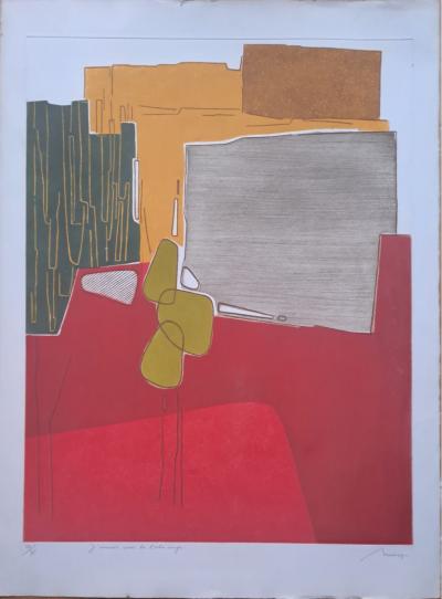 Bernard Munch - Composition rouge - Lithographie originale, gaufrée, signée et numérotée au crayon 2