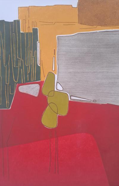 Bernard Munch - Composition rouge - Lithographie originale, gaufrée, signée et numérotée au crayon 2