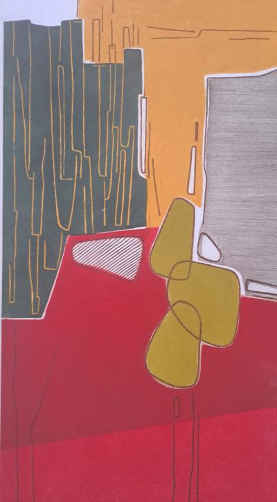 Bernard Munch - Composition rouge - Lithographie originale, gaufrée, signée et numérotée au crayon 2