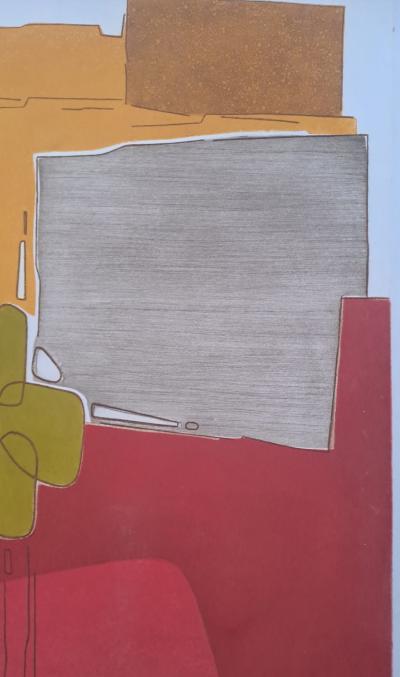 Bernard Munch - Composition rouge - Lithographie originale, gaufrée, signée et numérotée au crayon 2