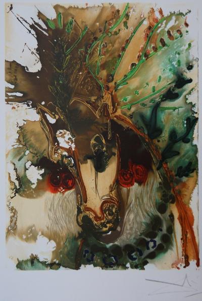 Salvador DALI : Les Chevaux, Bucéphale - Lithographie signée