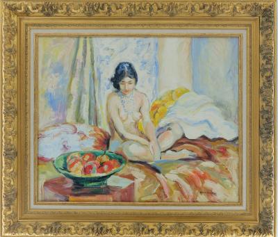 Katia PISSARRO : Nu aux fruits - Huile sur toile signée 2