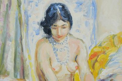 Katia PISSARRO : Nu aux fruits - Huile sur toile signée 2