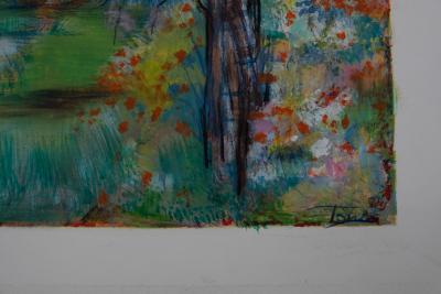 TORRES: Landscape with birch trees - Gouache and pastel, signed 2