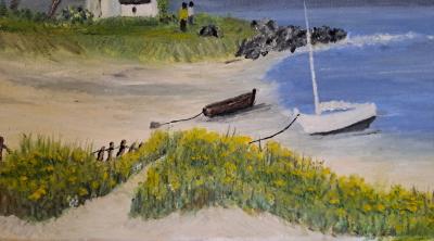 Ecole Contemporaine - Sur la grève - Huile sur toile, signée 2