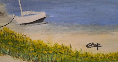 Ecole Contemporaine - Sur la grève - Huile sur toile, signée 2