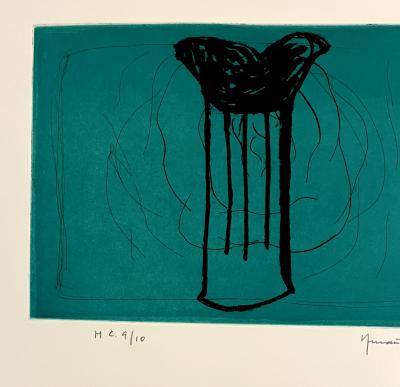 Joan Hernandez - Pijuan, Gerro Sobre Verd, 1987 - Aquatinte signée au crayon 2