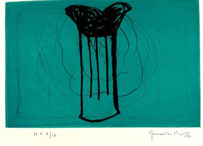 Joan Hernandez - Pijuan, Gerro Sobre Verd, 1987 - Aquatinte signée au crayon 2
