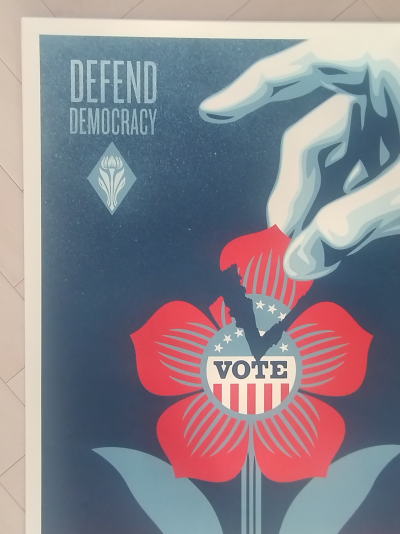 Shepard FAIREY (Obey) - Defend Democraty 2024  - Impression offset signée au crayon 2