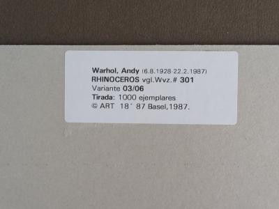 Andy Warhol - Rhinocéros, extrait de la série Espèces menacées - 1987, sérigraphie 2