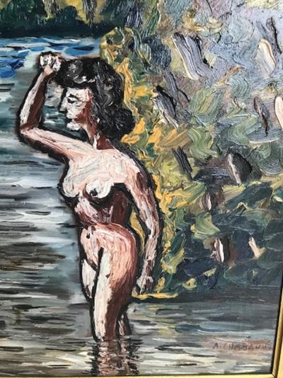 Auguste Chabaud - Huile sur toile - Femme nue dans la riviére - signée en bas à droite 2