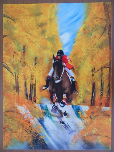 Victor SPAHN : Saut d’obstacle en forêt - Lithographie originale signée 2