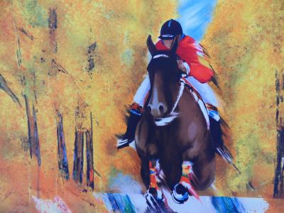Victor SPAHN : Saut d’obstacle en forêt - Lithographie originale signée 2