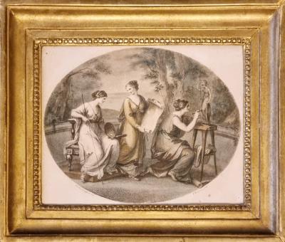 Francesco Bartolozzi, Les trois Beaux-Arts, gravure d’après Angelica Kauffman, vers 1783