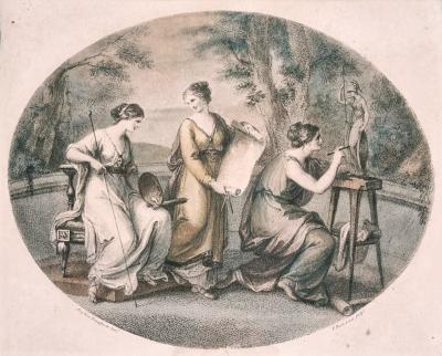 Francesco Bartolozzi, Les trois Beaux-Arts, gravure d’après Angelica Kauffman, vers 1783 2