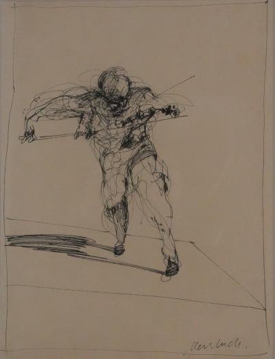 Claude WEISBUCH - Le violon en marche, dessin original signé 2