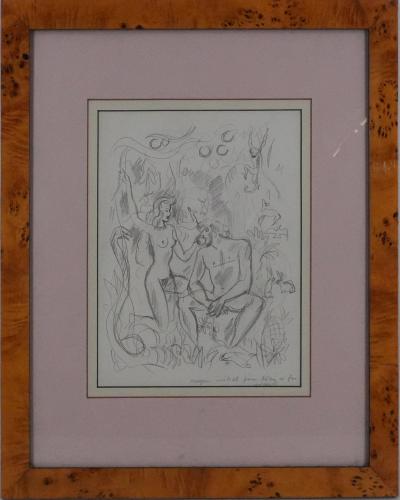 Herve BAILLE - Adam et Eve au Paradis, dessin original signé 2