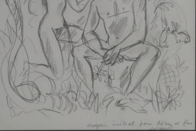 Herve BAILLE - Adam et Eve au Paradis, dessin original signé 2
