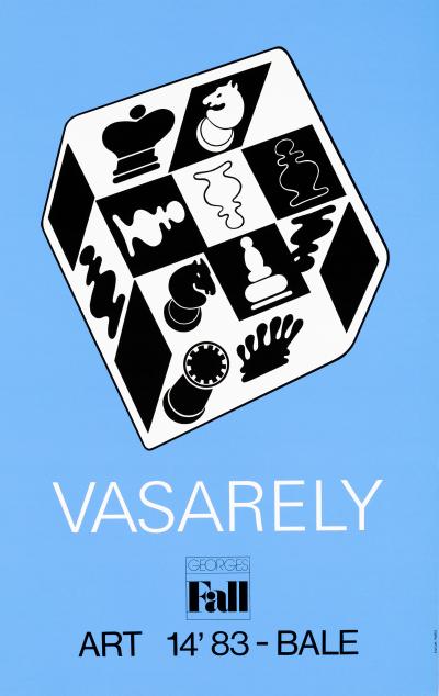 Victor VASARELY : Jeu d’échecs bleu - Affiche originale 2
