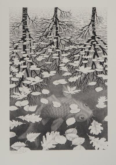 Maurits Cornelis Escher : Automne et carpe, Fac-similé du bois gravé original, 450ex 2