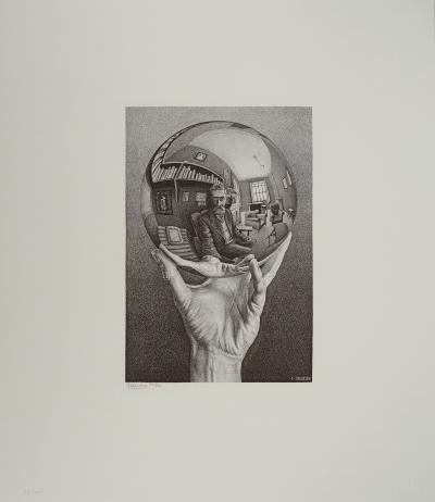Maurits Cornelis Escher : Main avec globe réfléchissant, Fac-similé du bois gravé original, 450ex 2