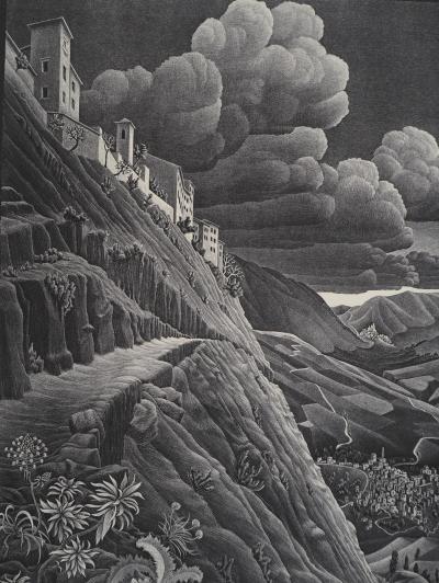 Maurits Cornelis Escher : Paysage italien Castrovalva, Fac-similé du bois gravé original, 450ex 2